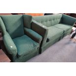 Large green 4 seater sofa and chair