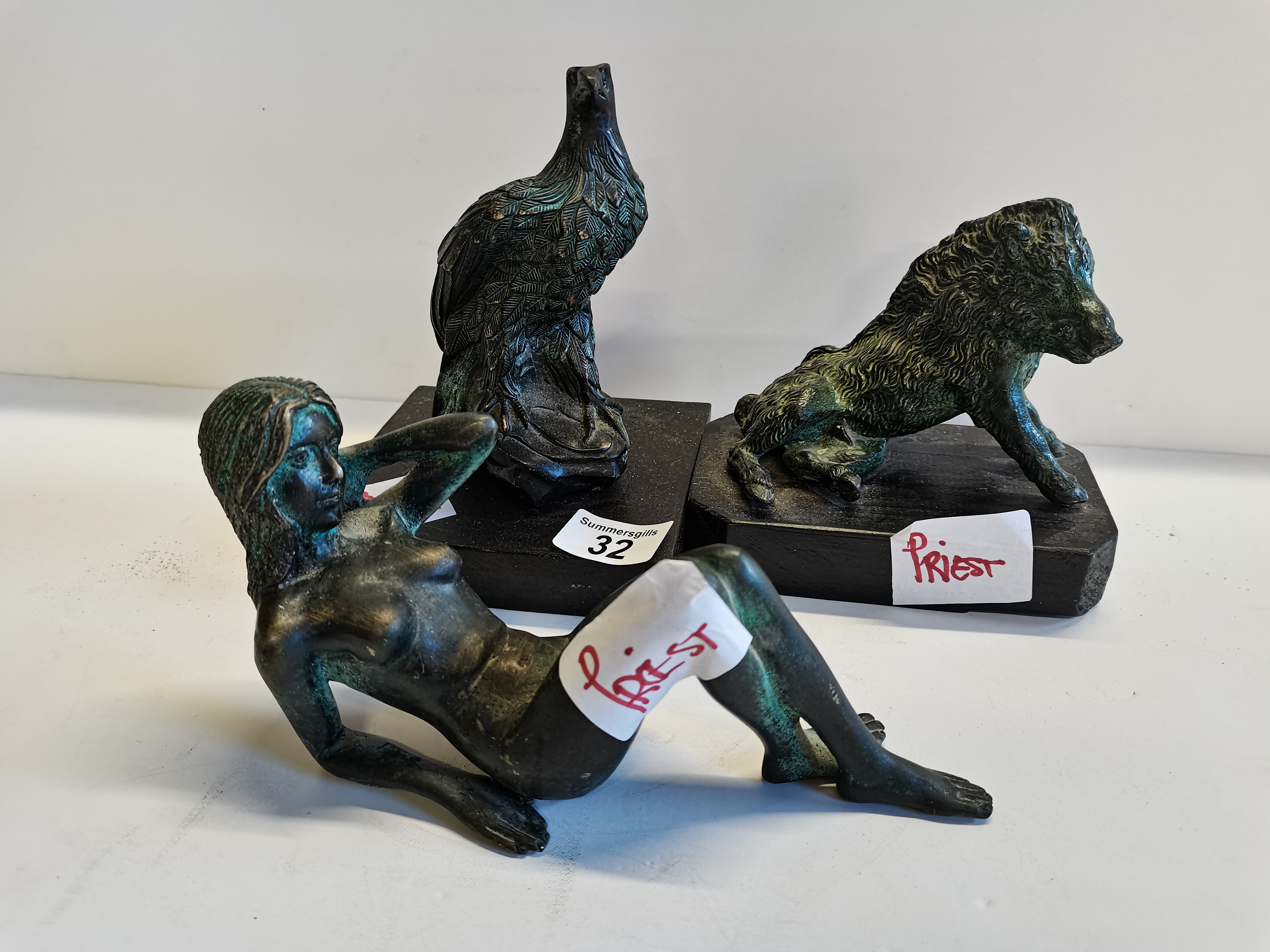 3 Bronze Type Figures (2 heavy 1 Lighter)