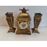 Excellent Quality and Early 3 piece Clock Garniture (Brass Metal with one hand detached on face)