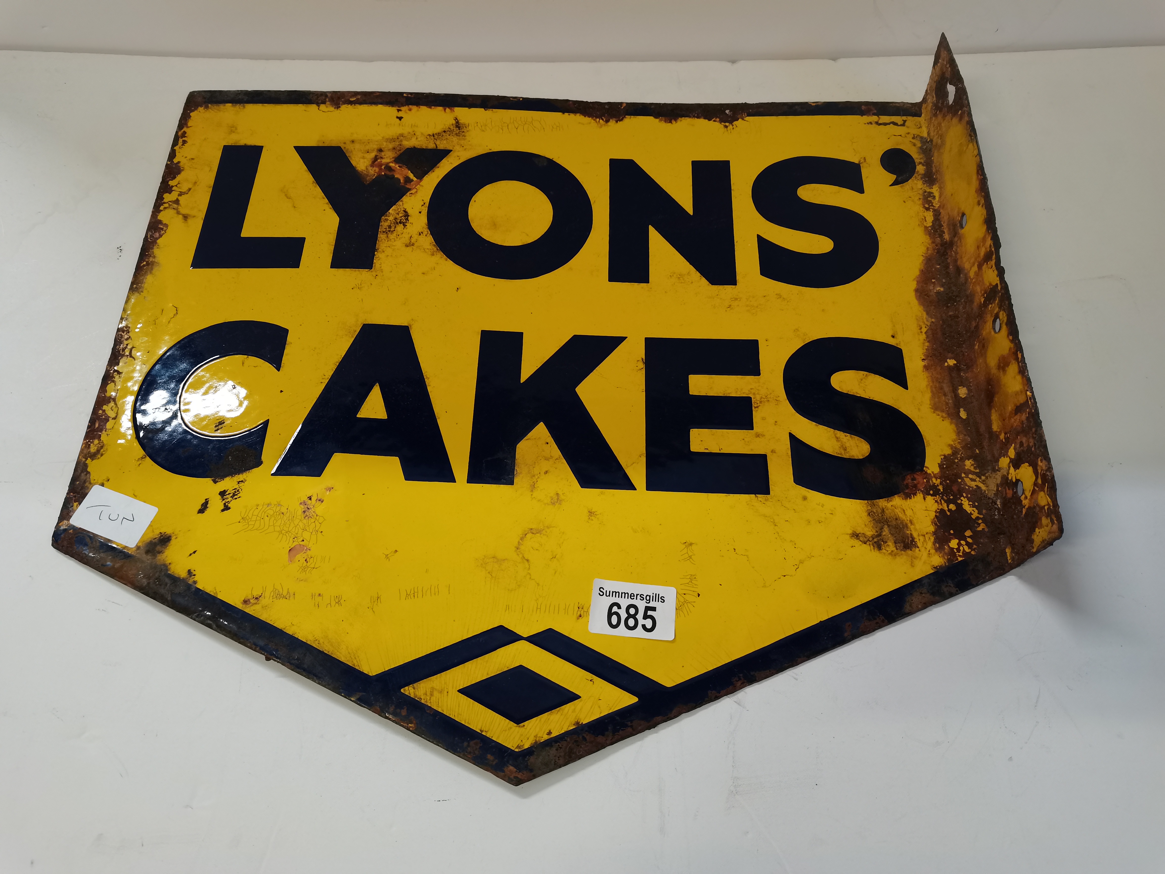 "Lyon's Cakes" enamel double sided sign