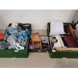 2 x boxes vintage items incl fishing reels, books on photography equipment and cameras,