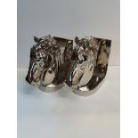 X2 silver metal horse head book ends