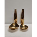 2 Large Heavy Brass Candlesticks and 2 brass scale Bowls