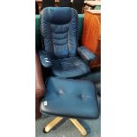 Blue leather swivel chair and foot stool SRESSLESS STYLE