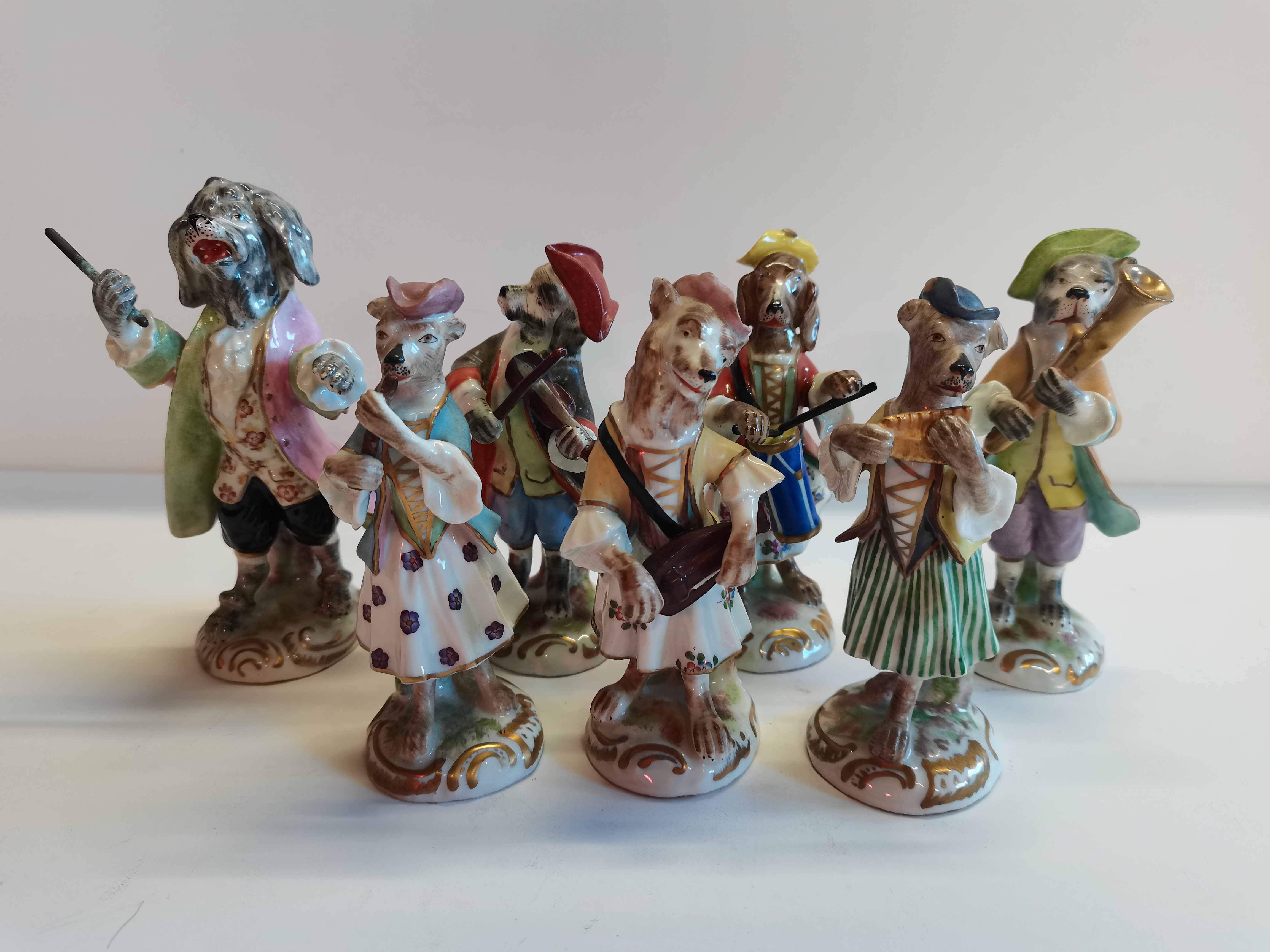 7 Animals playing Musical Instruments "Porcelaine de Paris"