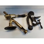 x2 Old Brass table/bar clamped corkscrews