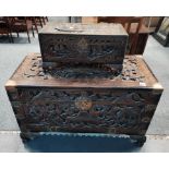 x2 carved wooden blanket boxes / camphor chests