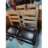 Set of 4 dining chairs with brown leather seats