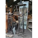 2 x vintage cast iron gate post and lamps