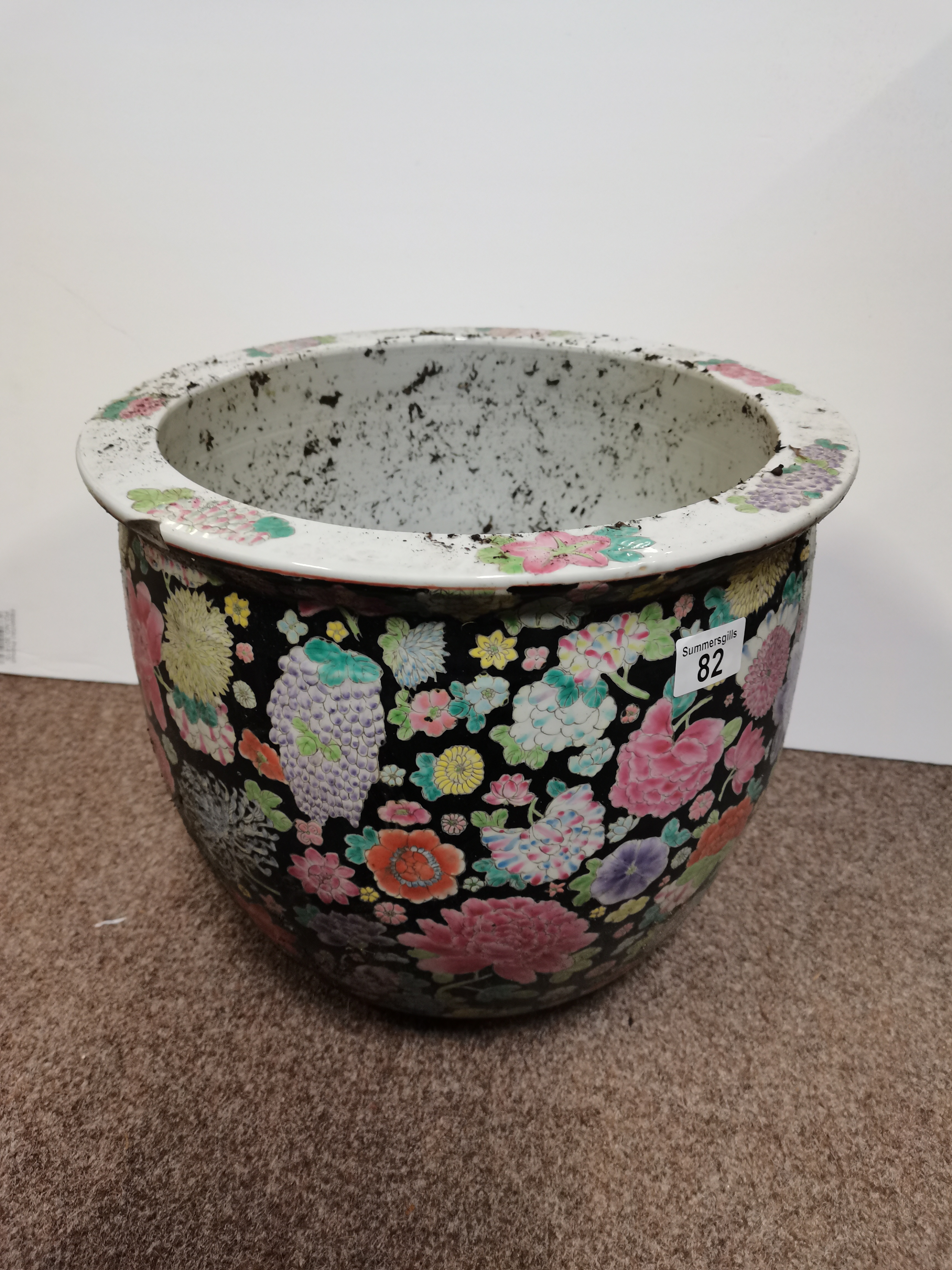 Large Floral Decorated Plant Pot