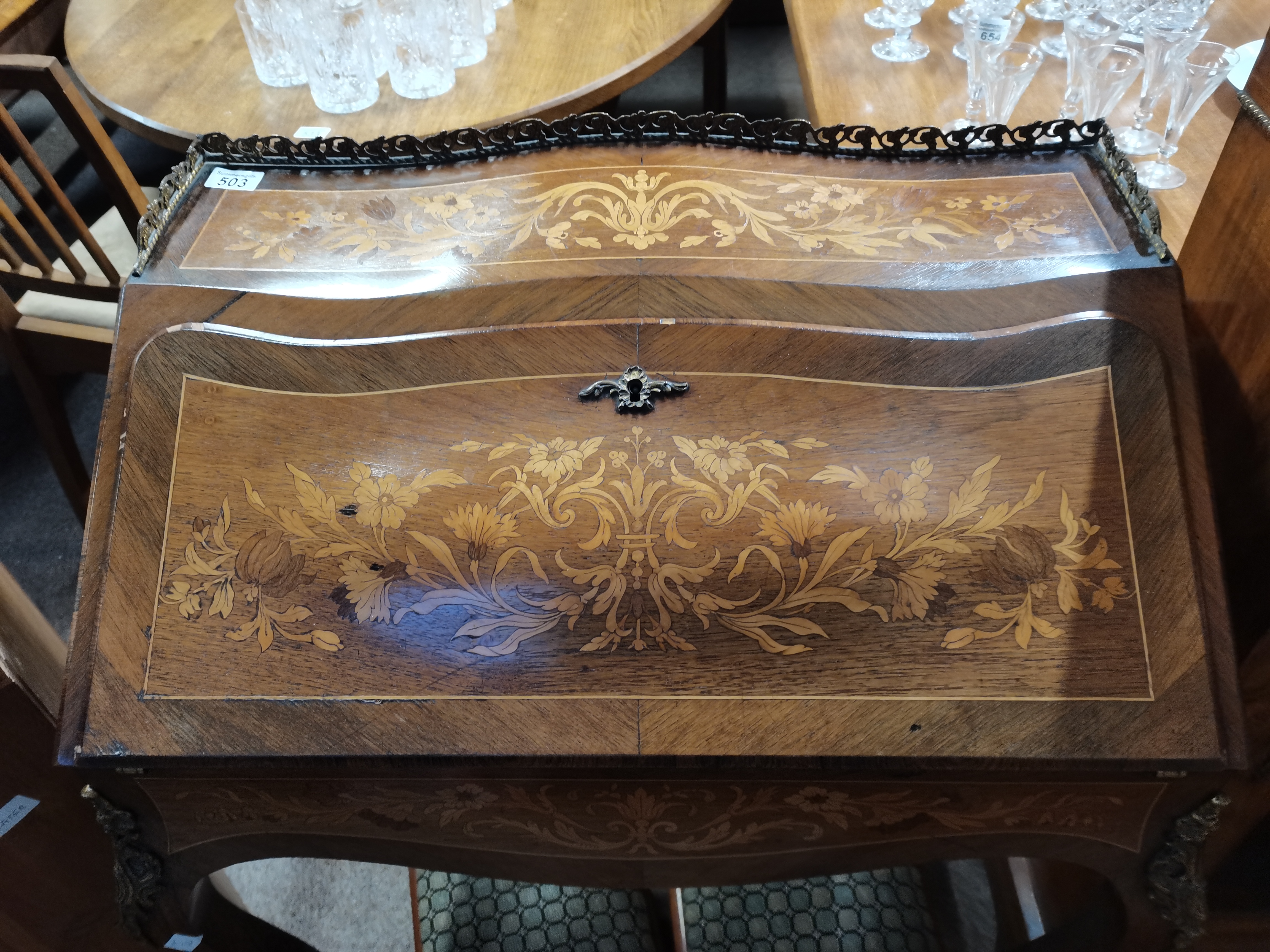 Antique Walnut and marquetry desk /secretaire - Image 2 of 3