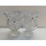 Pair of cut glass lead crystal 26cm height vases