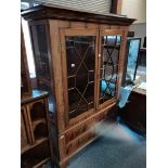 Antique walnut display cabinet on base