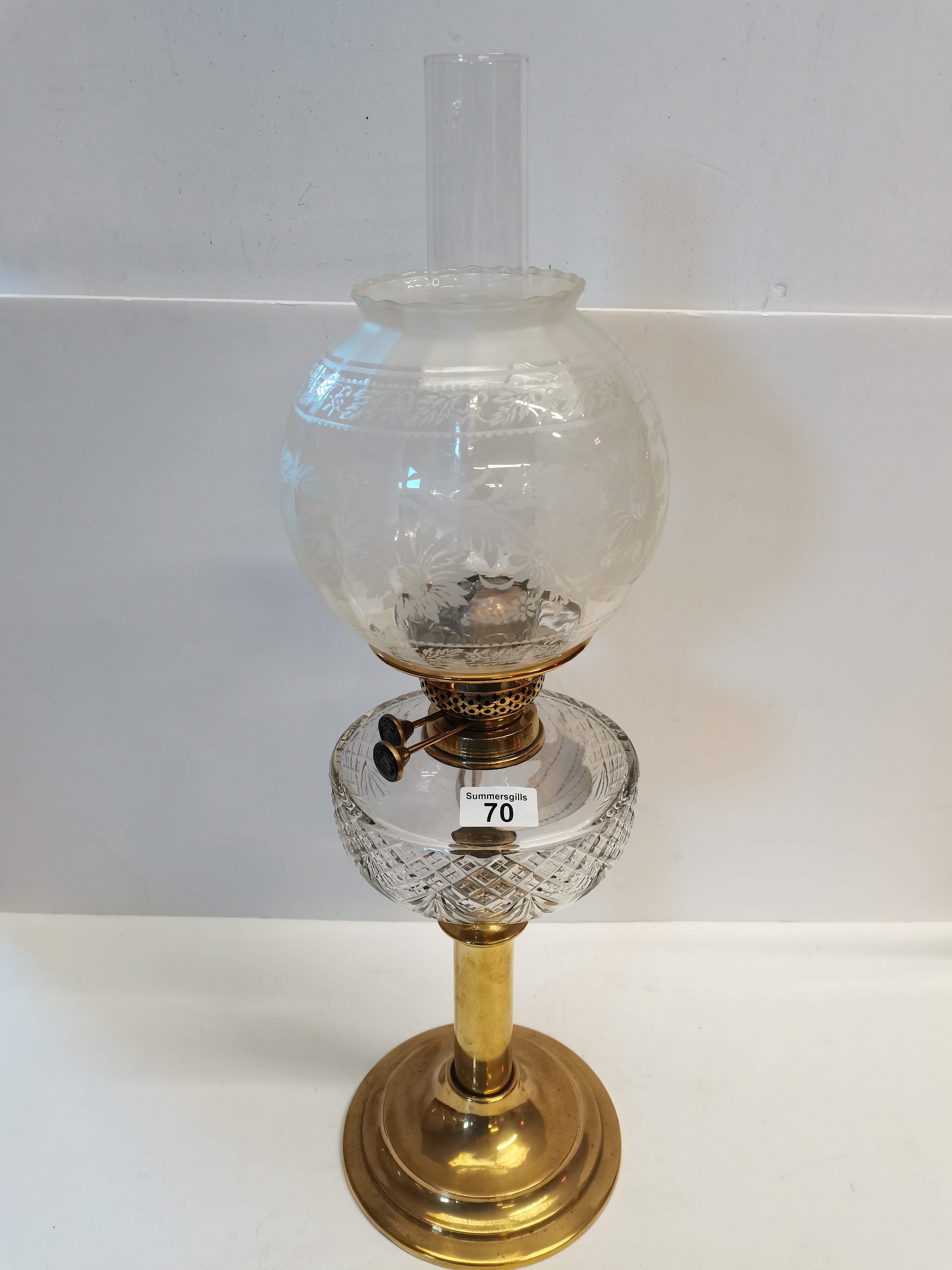 Brass and Glass Oil Lamp