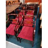 Set of 8 Mahogany dining chairs with Maroon seats