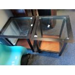 2 x black, copper and glass square coffee tables