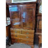 Antique mahogany linen press with 4 drawers and cupboard top