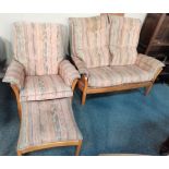 ERCOL 2 seater sofa and chair with foot stool