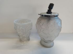2 opalescent glass Vases one converted to a Lamp ( Lalique style )