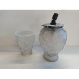 2 opalescent glass Vases one converted to a Lamp ( Lalique style )