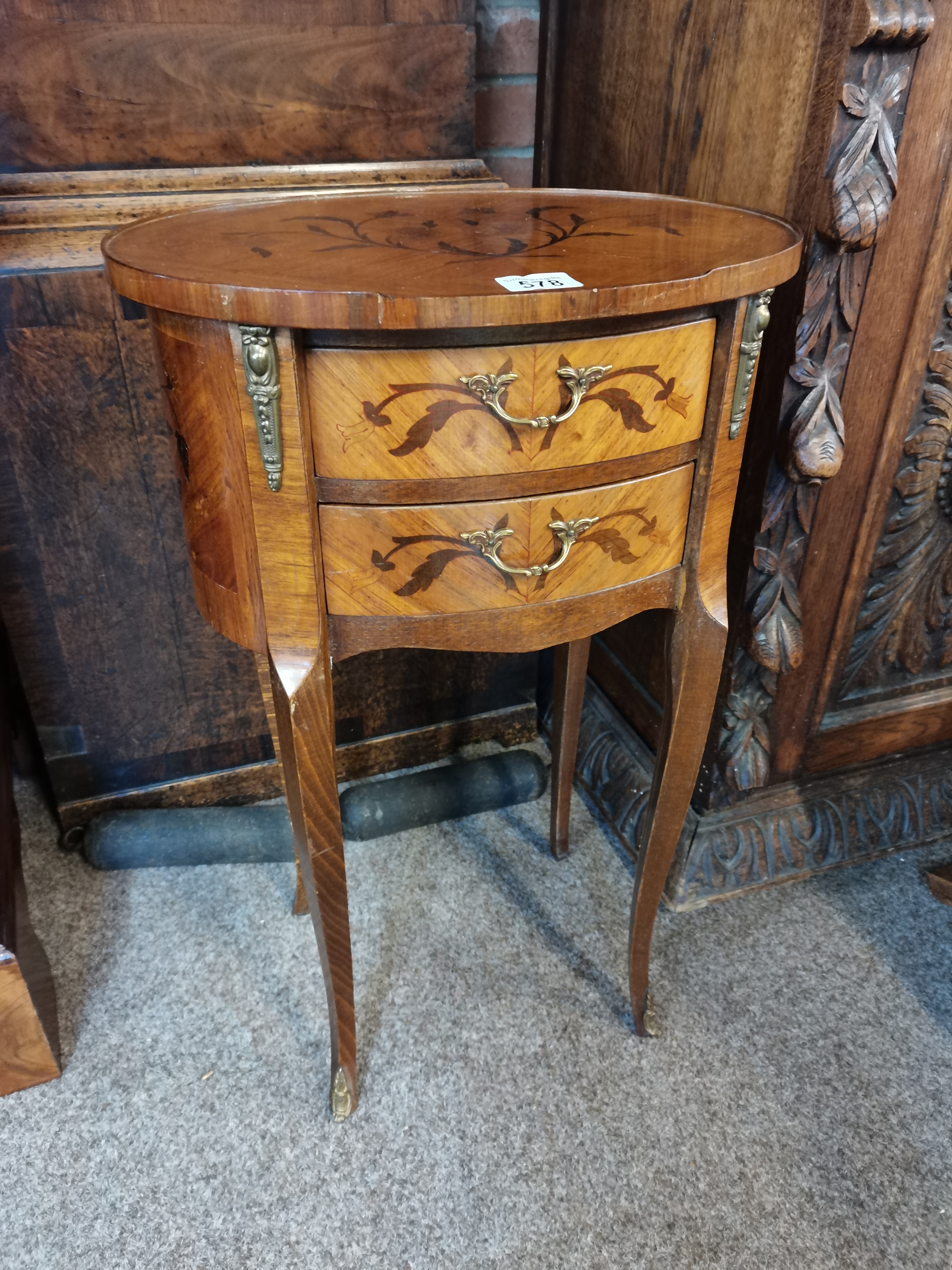 French marquetry style bedside unit