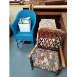 Misc. furniture incl embroidered footstool