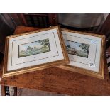 Pair of small water colours by Digby Page in gold frame