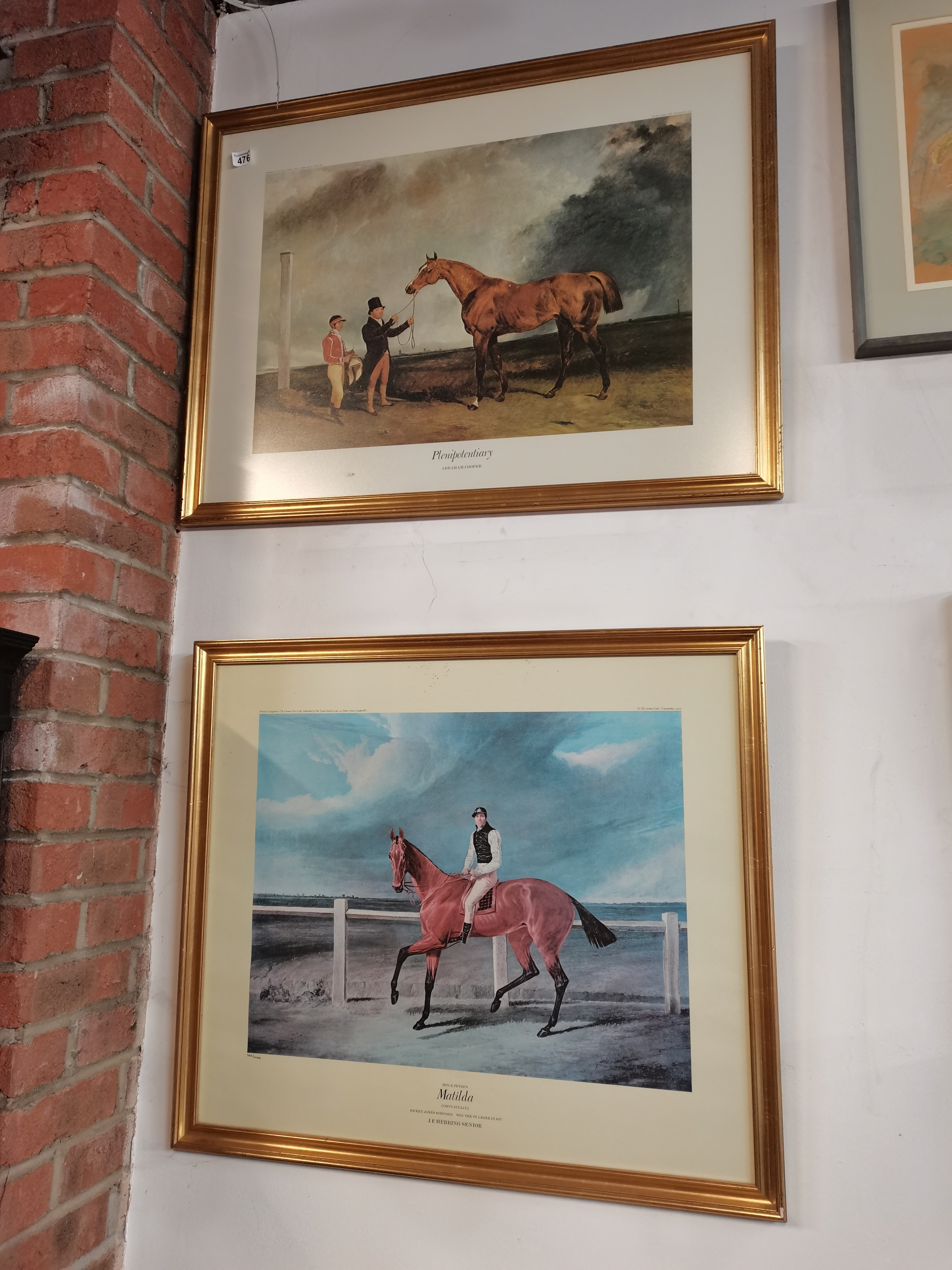 2 framed prints of racing thoroughbreds