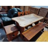 Pine kitchen table with bench and chairs