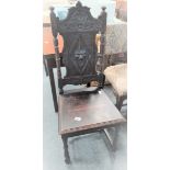 Greenman oak carved wooden hall chair