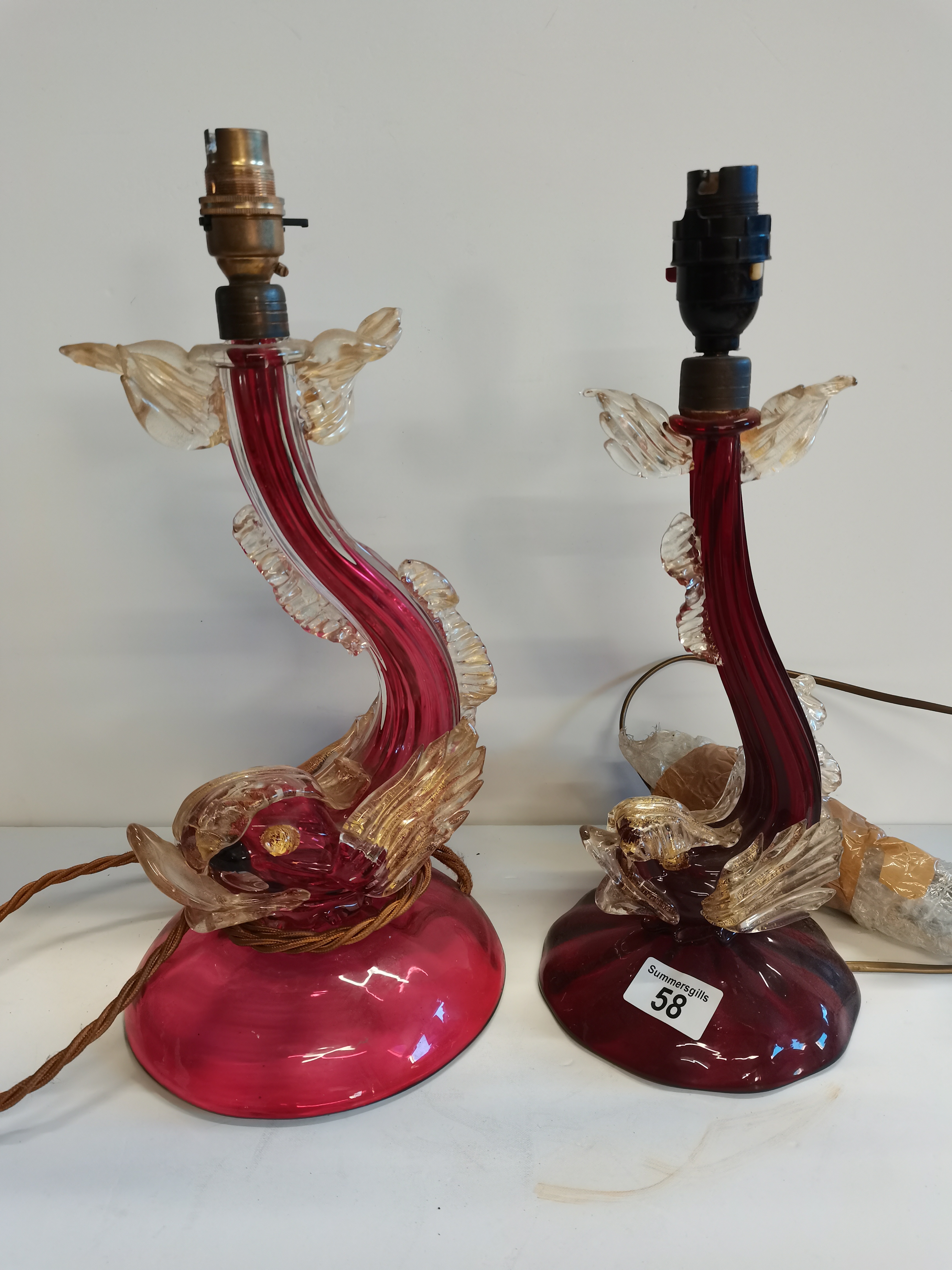 Pair of Red Glass Lamps Murano style