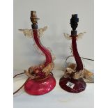 Pair of Red Glass Lamps Murano style