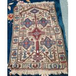 1.2m x 0.92m Blue & Maroon rug - Condition worn