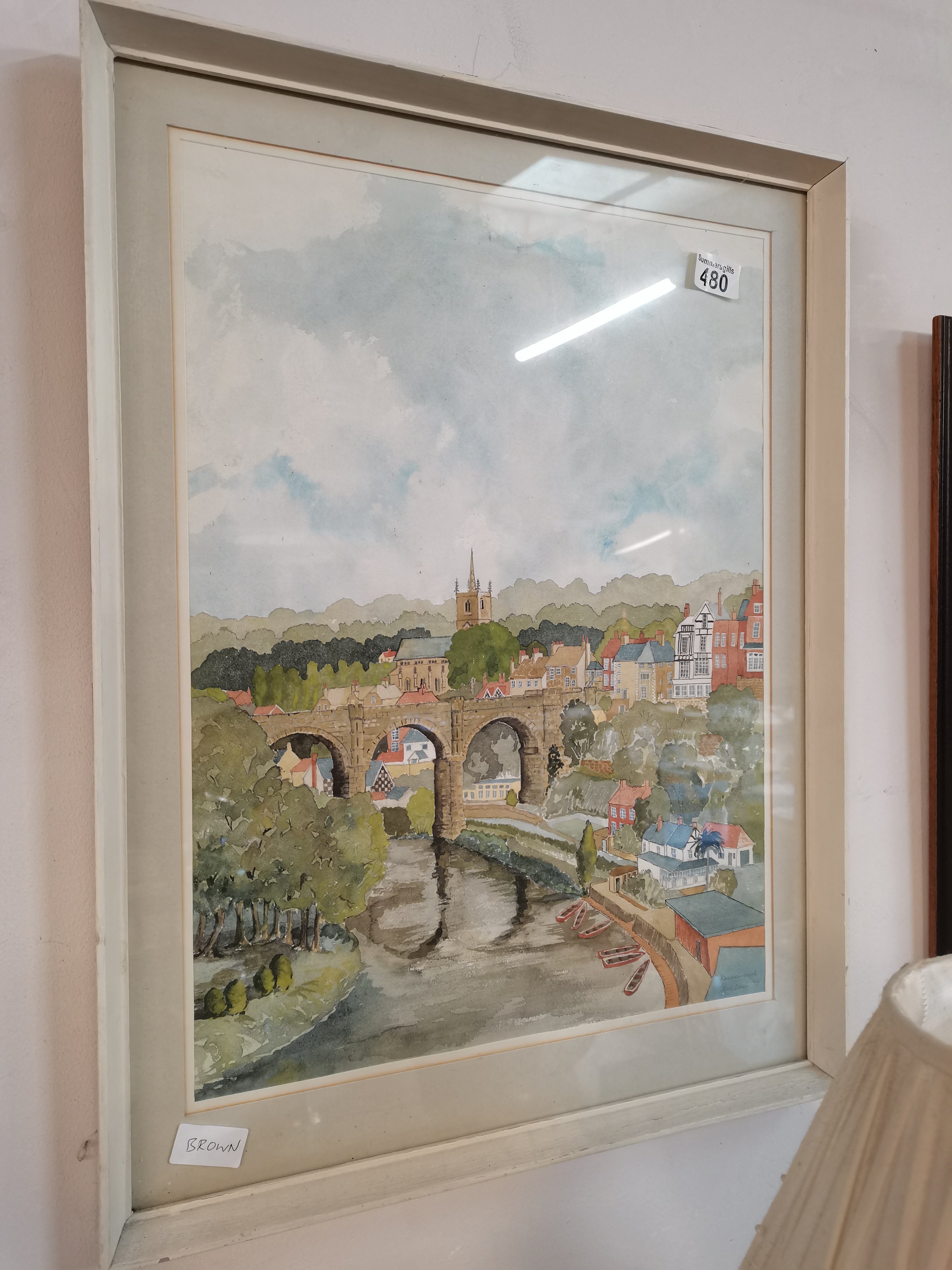 Painting of Knaresborough in white frame