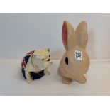 Royal Doulton British Bull Dog and Sylvac style rabbit