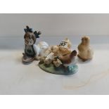 x2 Lladro Nao chicks x1 Lladro Nao hen with chicks, x1 Lladro nao crawing child