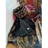 Collection of vintage clothes including lace dress, fur coat, velvet etc etc