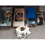 A selection of old toys including boxed trains, trucks etc