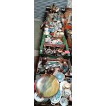 10 x boxes misc. items incl Indian figure, hip flasks, Royal Doulton plates etc