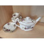 China Tea pot, sugar bowl, x2 cups and saucers