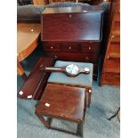 Side table, dressing table stool, small drop leaf table, barometer and bureau
