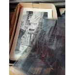 Box of prints of York and Dinan, France by Sylvia Robinson (500 print run) over 120 prints of The