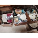 2 x boxes misc. items incl blue and white pottery, ceramic hot water bottle, wall mirror etc