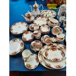 Royal Albert Old Country Rose tea and dinner set including cake stand, tea pot, coffee pot all