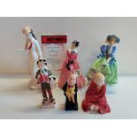 6 Royal Doulton Figures HN1970 "Milady" HN1833 "Top of the Hill" HN3857 "Sarah" with certificate and