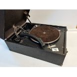 Old Record Player in Case with makers mark "Micro-Perophone & Chromogram Ltd London England"