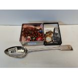 Large Continental Silver spoon plus watches and costume jewellery