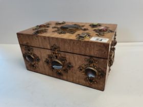 Ornate box Covered in locks containg agate stones and sewing instruments inside