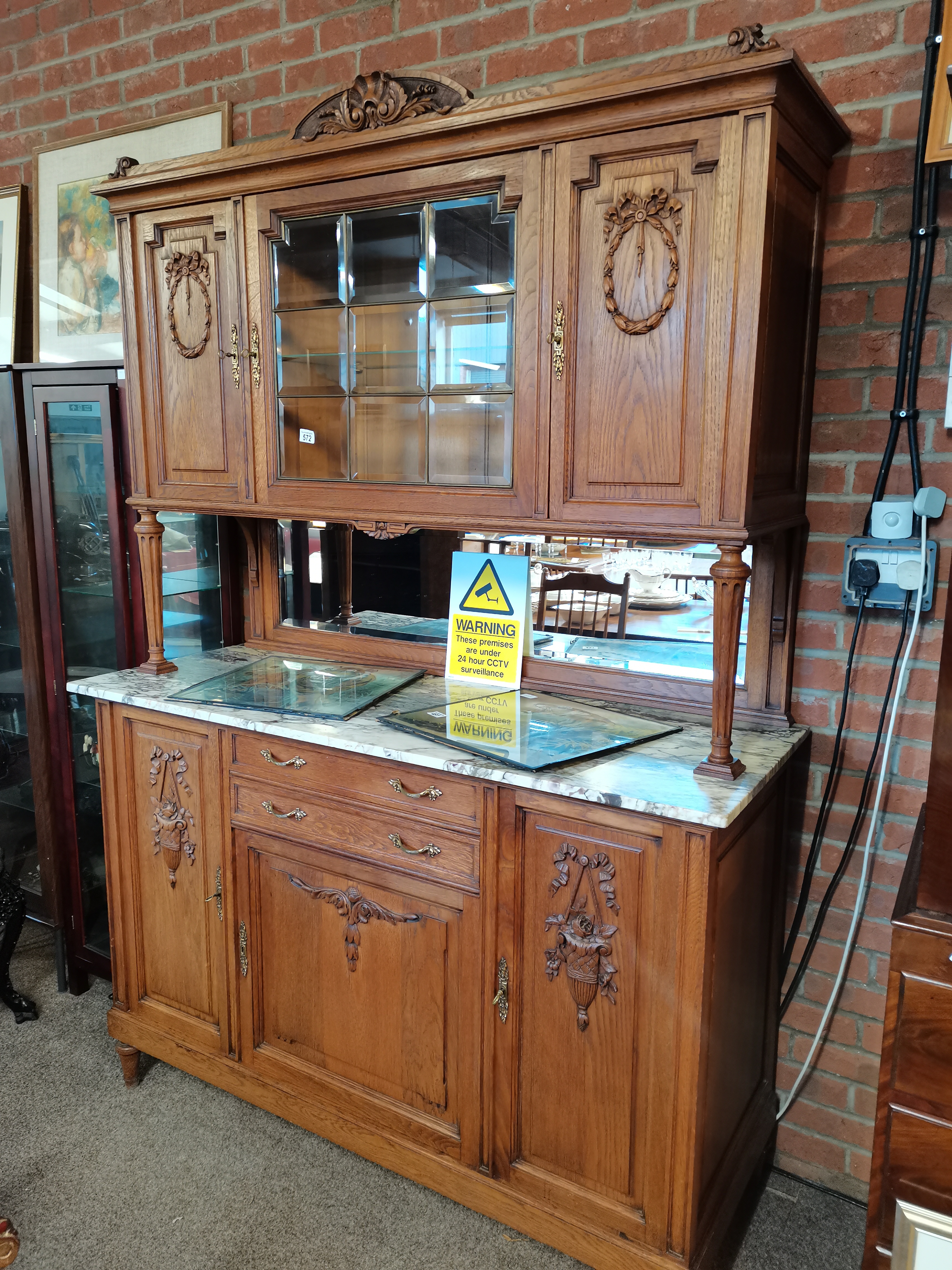 Large ornate French side unit with marble top