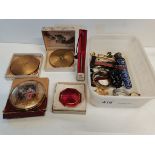 Box of various items including compacts, watches, broaches etc